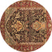 Round Persian Brown Traditional Rug, tr1146brn