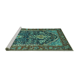 Sideview of Machine Washable Persian Turquoise Traditional Area Rugs, wshtr1146turq