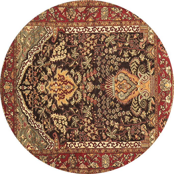Round Machine Washable Persian Brown Traditional Rug, wshtr1146brn