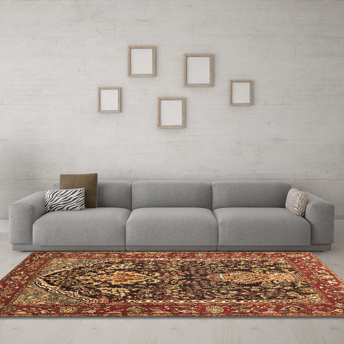 Machine Washable Persian Brown Traditional Rug in a Living Room,, wshtr1146brn