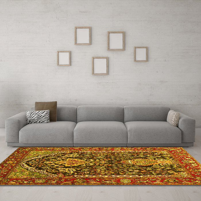 Machine Washable Persian Yellow Traditional Rug in a Living Room, wshtr1146yw