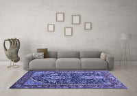 Machine Washable Persian Blue Traditional Rug, wshtr1146blu