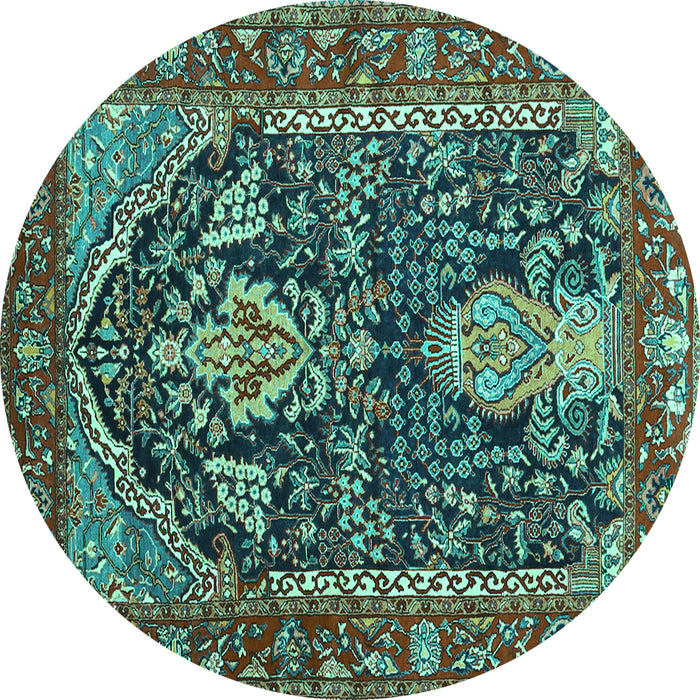 Round Machine Washable Persian Turquoise Traditional Area Rugs, wshtr1146turq