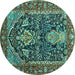 Round Machine Washable Persian Turquoise Traditional Area Rugs, wshtr1146turq