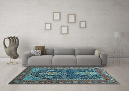 Machine Washable Persian Light Blue Traditional Rug in a Living Room, wshtr1146lblu