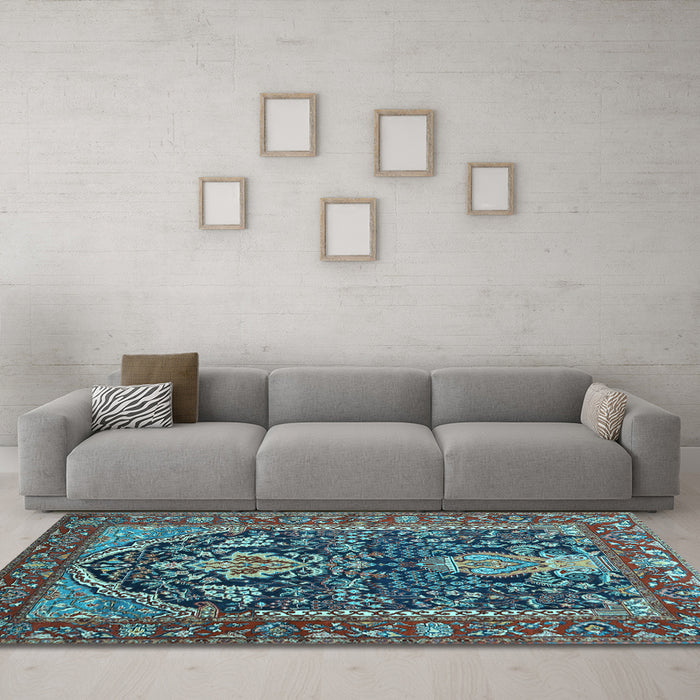 Machine Washable Persian Light Blue Traditional Rug in a Living Room, wshtr1146lblu