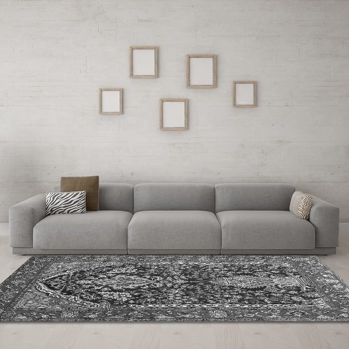 Machine Washable Persian Gray Traditional Rug in a Living Room,, wshtr1146gry