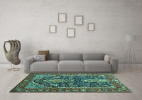 Machine Washable Persian Turquoise Traditional Rug, wshtr1146turq