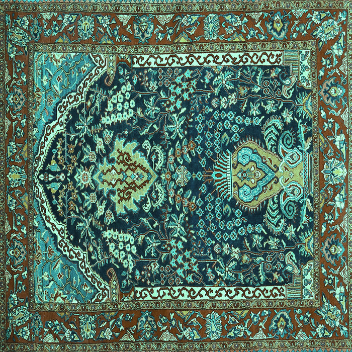 Square Machine Washable Persian Turquoise Traditional Area Rugs, wshtr1146turq