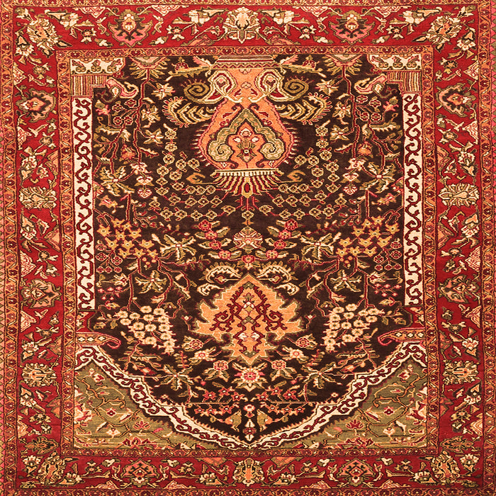Round Machine Washable Persian Orange Traditional Area Rugs, wshtr1146org