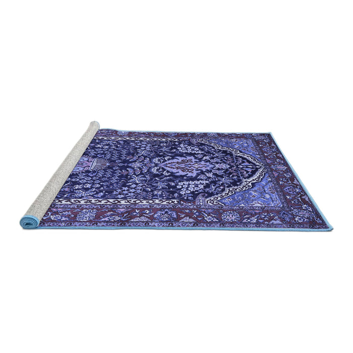 Sideview of Machine Washable Persian Blue Traditional Rug, wshtr1146blu