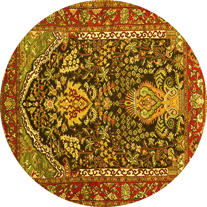Round Machine Washable Persian Yellow Traditional Rug, wshtr1146yw