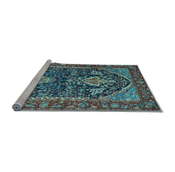 Sideview of Machine Washable Persian Light Blue Traditional Rug, wshtr1146lblu
