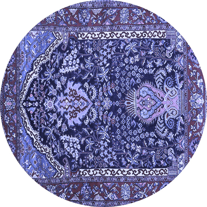 Round Machine Washable Persian Blue Traditional Rug, wshtr1146blu
