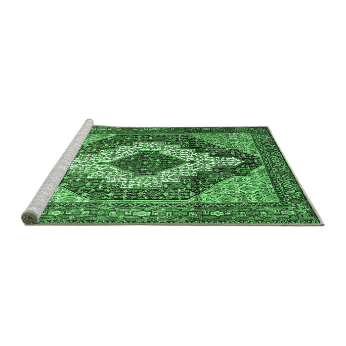 Sideview of Machine Washable Medallion Emerald Green Traditional Area Rugs, wshtr1147emgrn