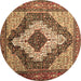 Round Medallion Brown Traditional Rug, tr1147brn