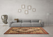 Machine Washable Medallion Brown Traditional Rug in a Living Room,, wshtr1147brn