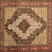 Square Machine Washable Medallion Brown Traditional Rug, wshtr1147brn