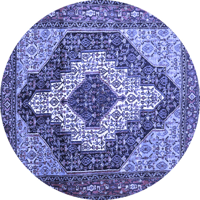 Round Machine Washable Medallion Blue Traditional Rug, wshtr1147blu