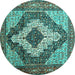 Round Medallion Turquoise Traditional Rug, tr1147turq