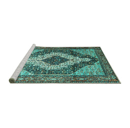 Sideview of Machine Washable Medallion Turquoise Traditional Area Rugs, wshtr1147turq