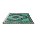 Sideview of Machine Washable Medallion Turquoise Traditional Area Rugs, wshtr1147turq