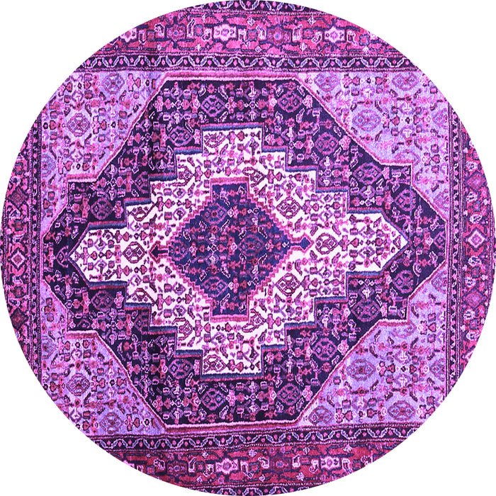 Round Machine Washable Medallion Purple Traditional Area Rugs, wshtr1147pur