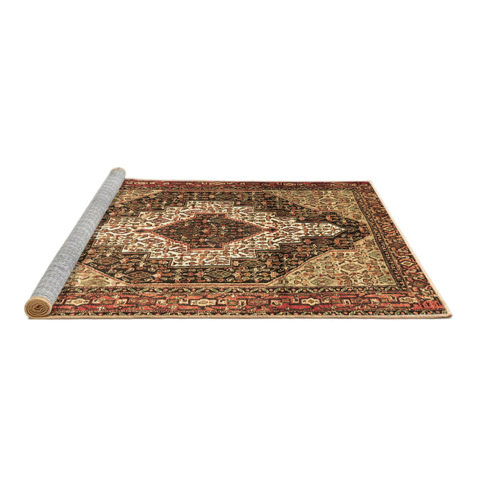 Sideview of Machine Washable Medallion Brown Traditional Rug, wshtr1147brn