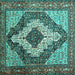 Square Medallion Turquoise Traditional Rug, tr1147turq