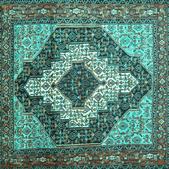 Square Machine Washable Medallion Turquoise Traditional Area Rugs, wshtr1147turq