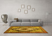 Machine Washable Medallion Yellow Traditional Rug in a Living Room, wshtr1147yw