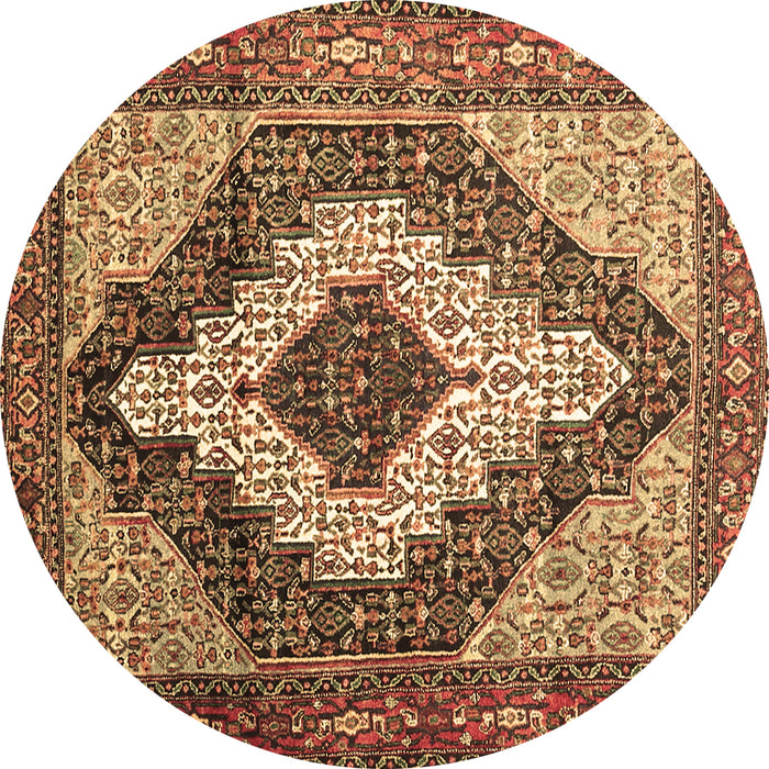 Round Machine Washable Medallion Brown Traditional Rug, wshtr1147brn