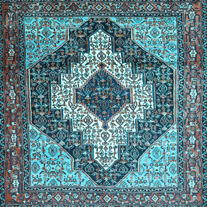 Square Machine Washable Medallion Light Blue Traditional Rug, wshtr1147lblu