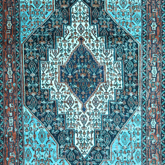 Machine Washable Medallion Light Blue Traditional Rug, wshtr1147lblu
