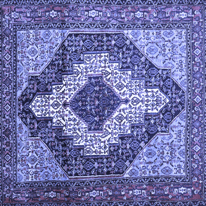 Square Machine Washable Medallion Blue Traditional Rug, wshtr1147blu