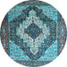 Round Medallion Light Blue Traditional Rug, tr1147lblu