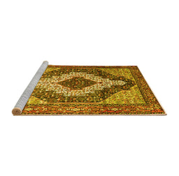 Sideview of Machine Washable Medallion Yellow Traditional Rug, wshtr1147yw