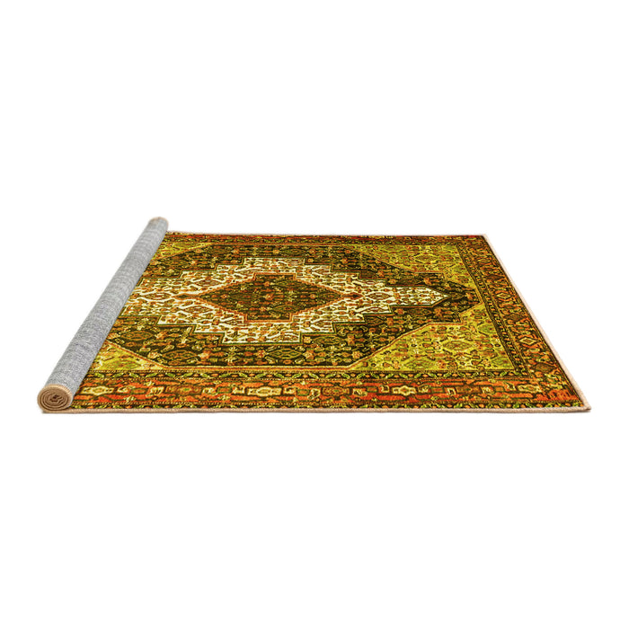 Sideview of Machine Washable Medallion Yellow Traditional Rug, wshtr1147yw