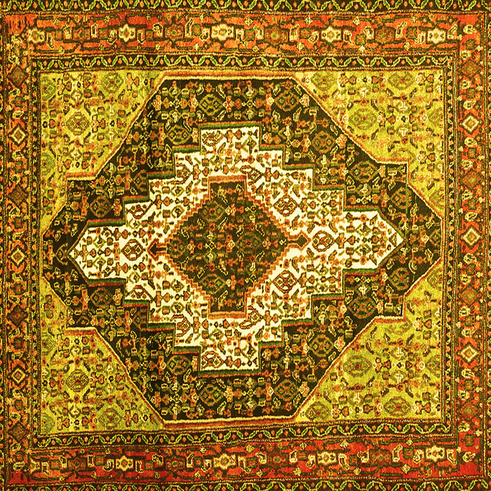 Square Machine Washable Medallion Yellow Traditional Rug, wshtr1147yw