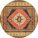 Round Machine Washable Medallion Brown Traditional Rug, wshtr1148brn