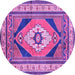 Round Machine Washable Medallion Purple Traditional Area Rugs, wshtr1148pur