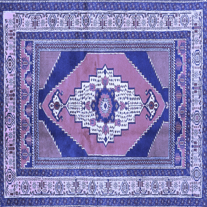 Square Machine Washable Medallion Blue Traditional Rug, wshtr1148blu