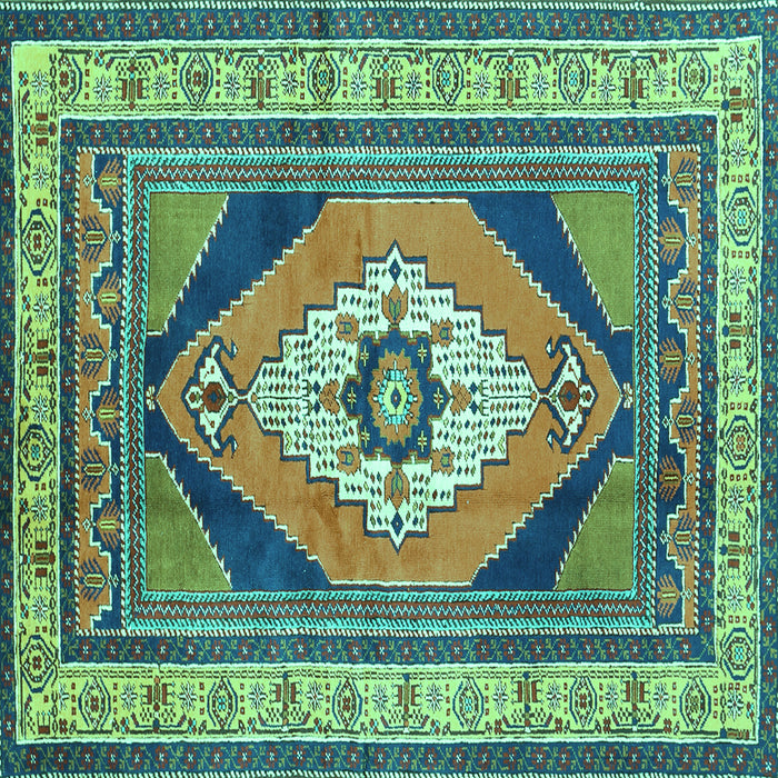 Square Medallion Turquoise Traditional Rug, tr1148turq