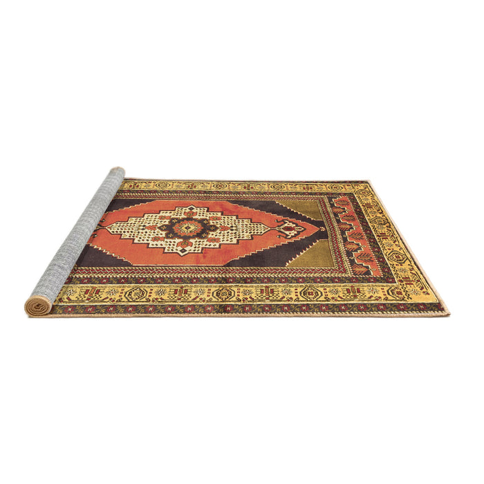 Sideview of Machine Washable Medallion Brown Traditional Rug, wshtr1148brn