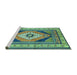 Sideview of Machine Washable Medallion Turquoise Traditional Area Rugs, wshtr1148turq