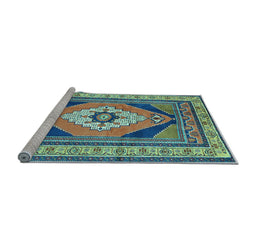 Sideview of Machine Washable Medallion Light Blue Traditional Rug, wshtr1148lblu
