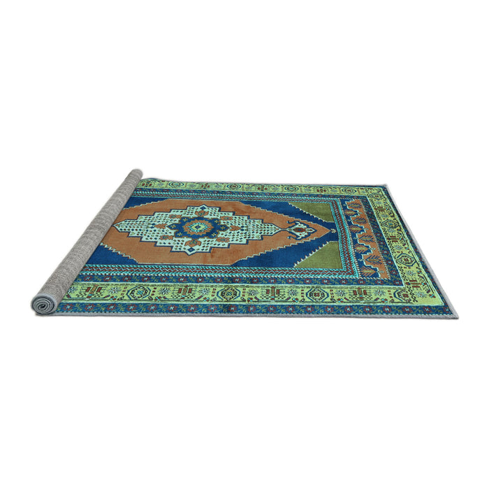 Sideview of Machine Washable Medallion Light Blue Traditional Rug, wshtr1148lblu