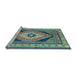 Sideview of Machine Washable Medallion Light Blue Traditional Rug, wshtr1148lblu