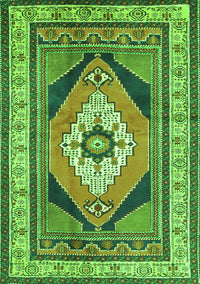 Machine Washable Medallion Green Traditional Rug, wshtr1148grn