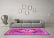 Machine Washable Medallion Pink Traditional Rug in a Living Room, wshtr1148pnk